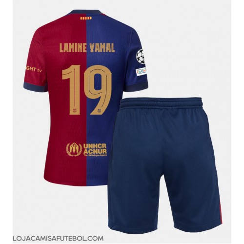 Camisa de Futebol Barcelona Lamine Yamal #19 Equipamento Principal Infantil 2024-25 Manga Curta (+ Calças curtas)